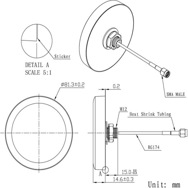 1568±3MHz Center Frequency GPSGlonass Antenna GL-DY008L Plano de dimensiones GL-DY008L